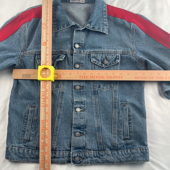 CARMAR Denim Jacket Red Stripe Trucker Style Blue Jean Size M - Picture 9 of 10